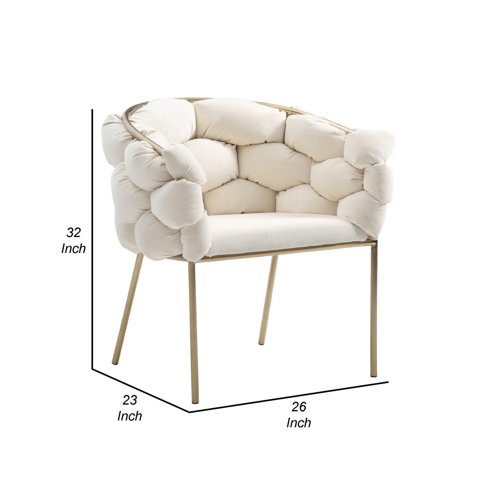 Cid 26 Inch Modern Curved Dining Chair, Bubble Tufted Back, Cream - BM277309