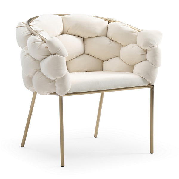 Cid 26 Inch Modern Curved Dining Chair, Bubble Tufted Back, Cream - BM277309