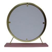 Rose Round Vanity Mirror with Stool, Faux Fur Seat, Brass. Pink - BM278977