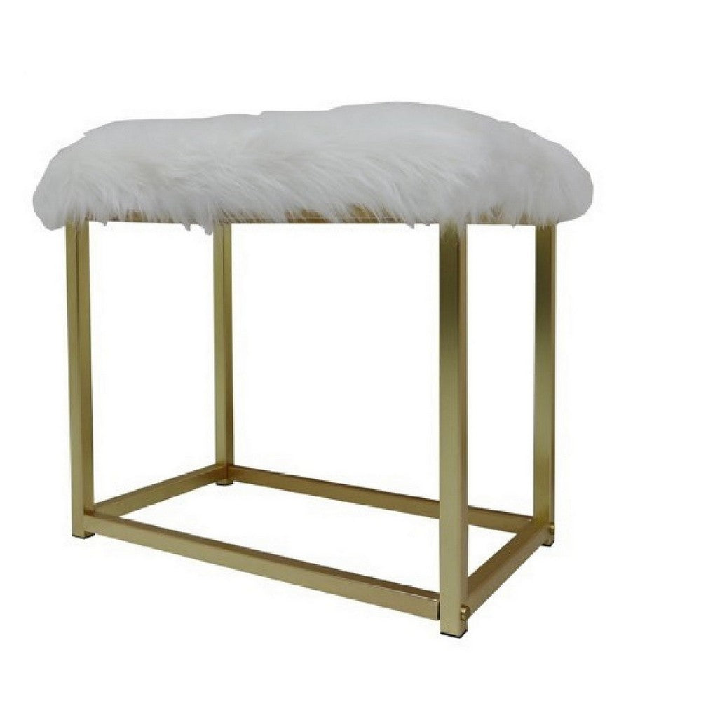 Rose Round Vanity Mirror with Stool, Faux Fur Seat, Brass. Pink - BM278977