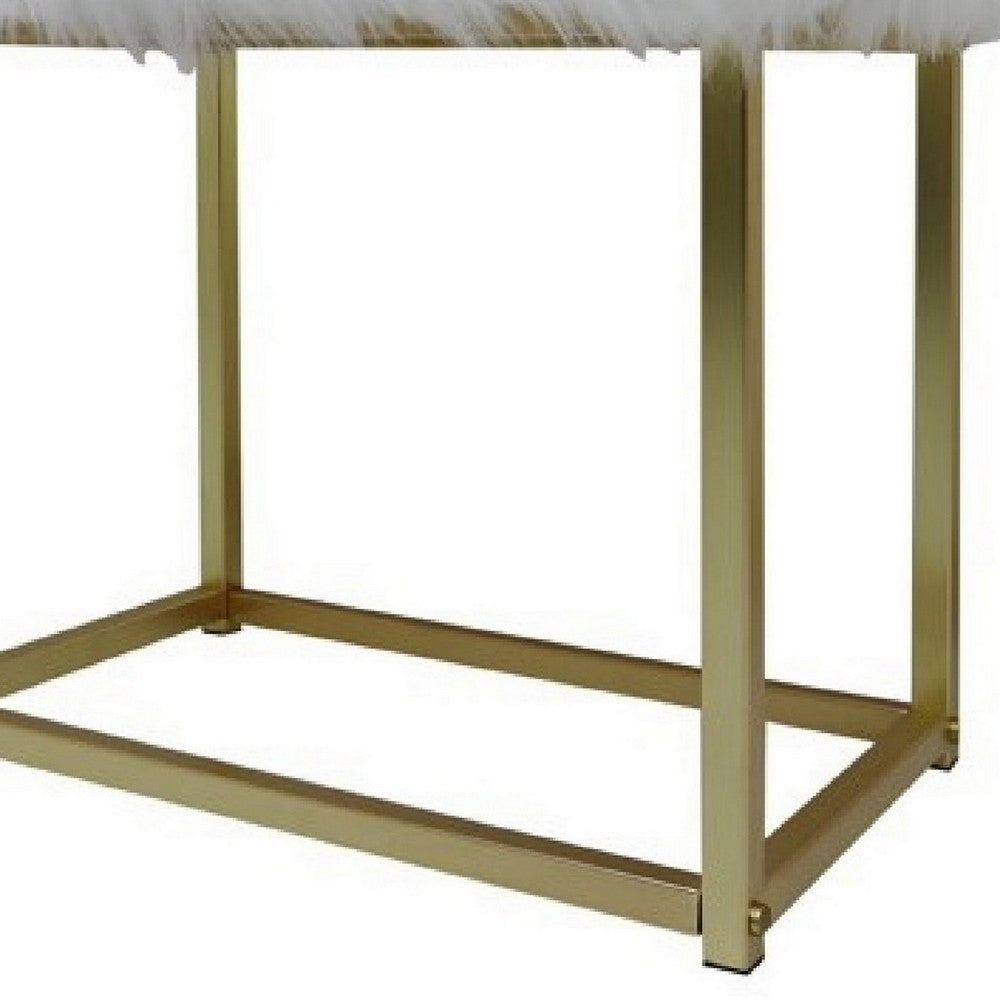 Rose Round Vanity Mirror with Stool, Faux Fur Seat, Brass. Pink - BM278977