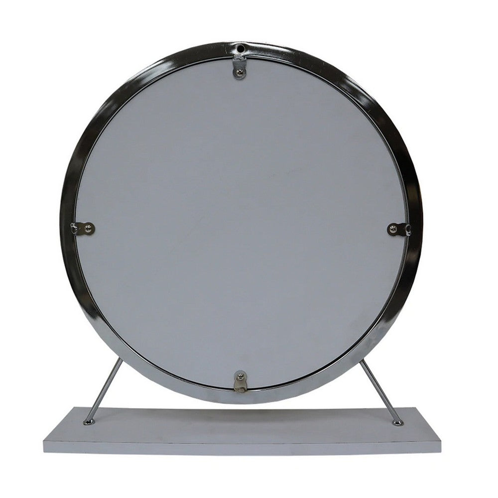 Rose Round Vanity Mirror with Stool, Faux Fur Seat, Gray, White - BM278981