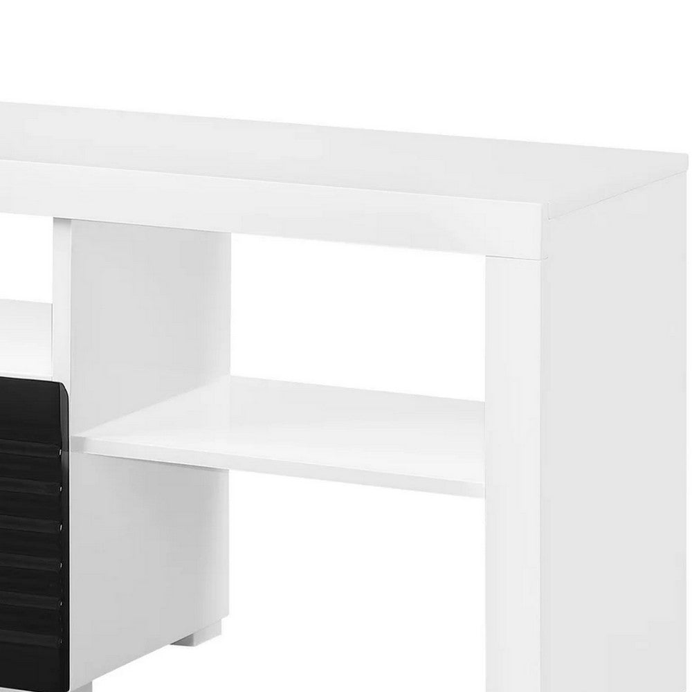 Ida 75 Inch TV Entertainment Center Console, 2 Drawers, High Gloss White - BM279004