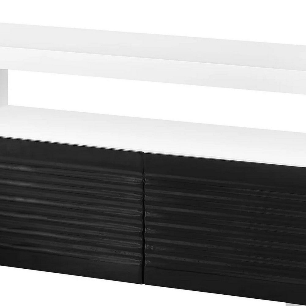 Ida 75 Inch TV Entertainment Center Console, 2 Drawers, High Gloss White - BM279004