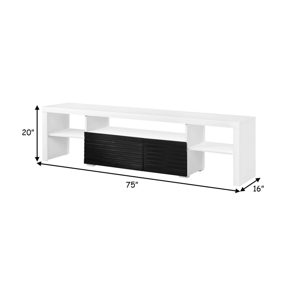 Ida 75 Inch TV Entertainment Center Console, 2 Drawers, High Gloss White - BM279004