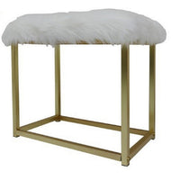 Rose Round Vanity Mirror with Stool, Faux Fur Seat, Brass, White - BM279008