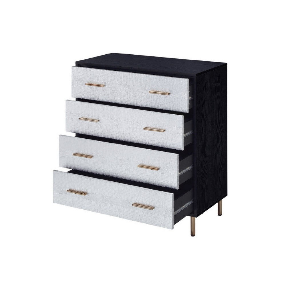 Emily 37 Inch Wood Tall Dresser Chest, 4 Drawers, Gold Handles, Black - BM279009
