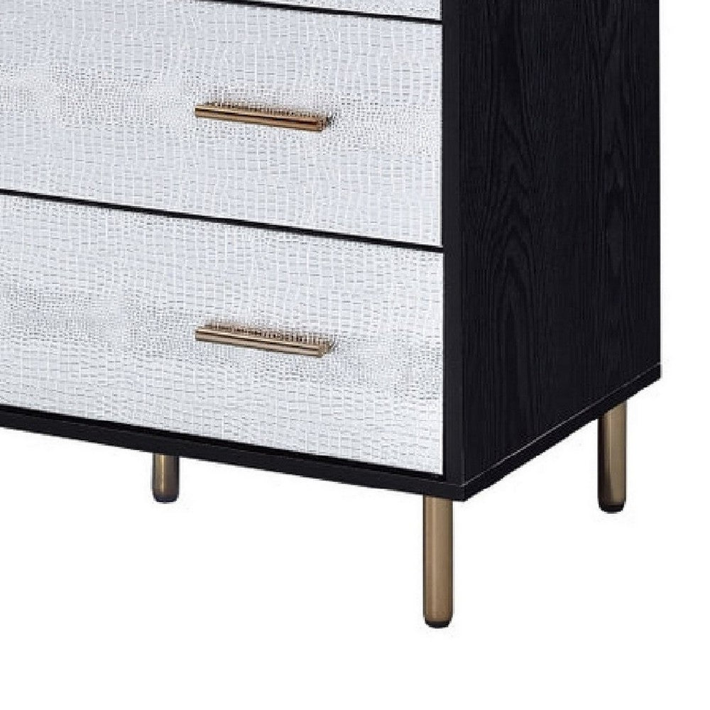 Emily 37 Inch Wood Tall Dresser Chest, 4 Drawers, Gold Handles, Black - BM279009