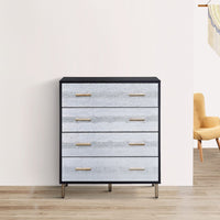 Emily 37 Inch Wood Tall Dresser Chest, 4 Drawers, Gold Handles, Black - BM279009