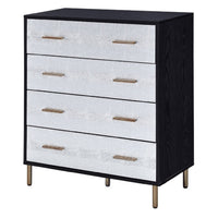 Emily 37 Inch Wood Tall Dresser Chest, 4 Drawers, Gold Handles, Black - BM279009