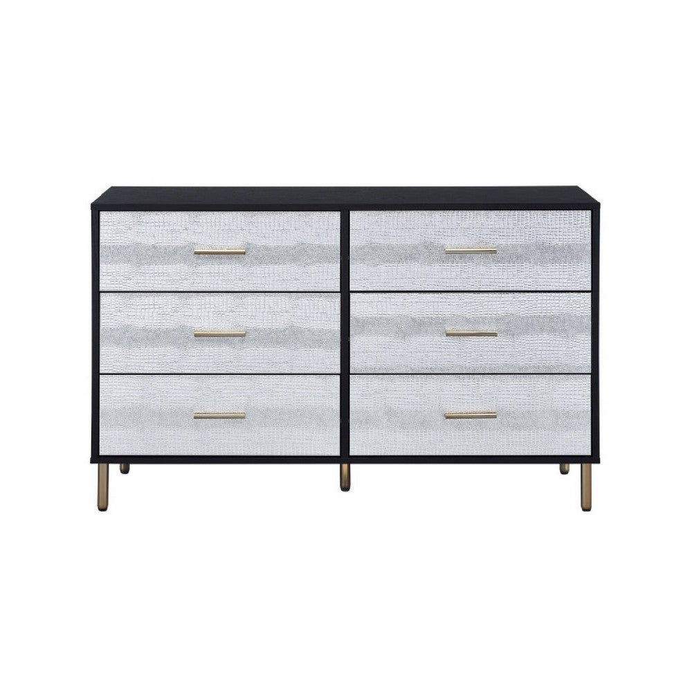 Emily 47 Inch Wood Side Dresser with 6 Drawers, Metal Bar Handles, Black - BM279011