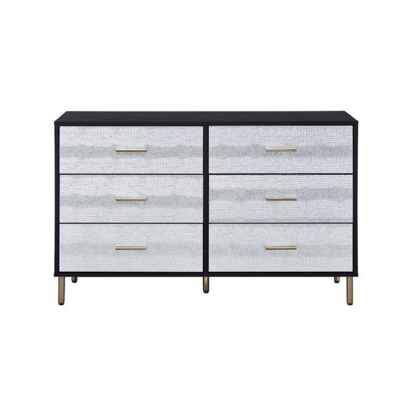 Emily 47 Inch Wood Side Dresser with 6 Drawers, Metal Bar Handles, Black - BM279011