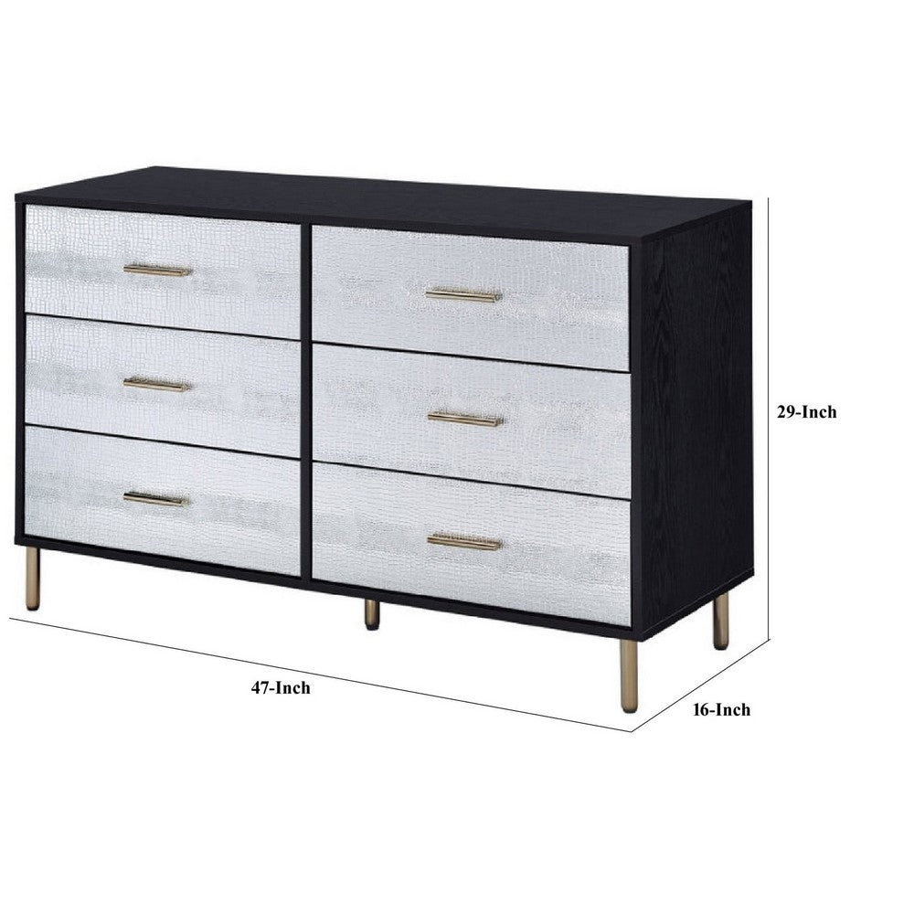Emily 47 Inch Wood Side Dresser with 6 Drawers, Metal Bar Handles, Black - BM279011