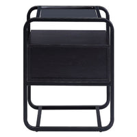 24 Inch Wood Accent Table, Tempered Glass Table Top, Pull Out Drawer, Black - BM279019