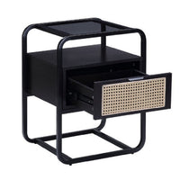 24 Inch Wood Accent Table, Tempered Glass Table Top, Pull Out Drawer, Black - BM279019