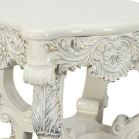 Ataa 28 Inch Square End Table, Ornate Floral Carvings, Claw Feet, White - BM279046