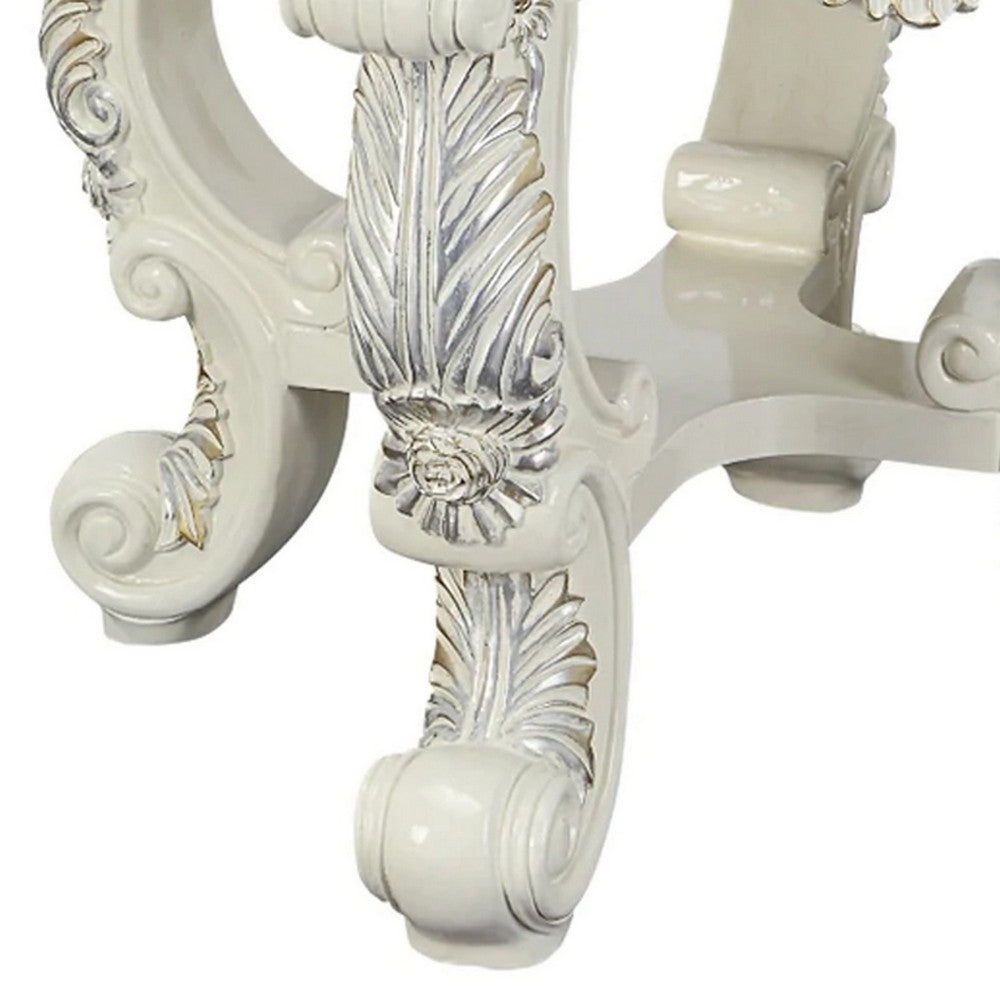 Ataa 28 Inch Square End Table, Ornate Floral Carvings, Claw Feet, White - BM279046