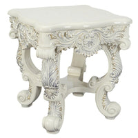 Ataa 28 Inch Square End Table, Ornate Floral Carvings, Claw Feet, White - BM279046