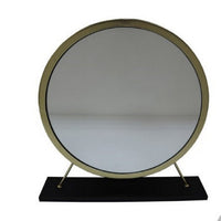 Rose Round Vanity Mirror with Stool, Faux Fur Seat, Brass, Black - BM279064