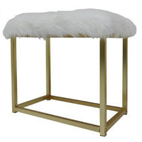 Rose Round Vanity Mirror with Stool, Faux Fur Seat, Brass, Black - BM279064