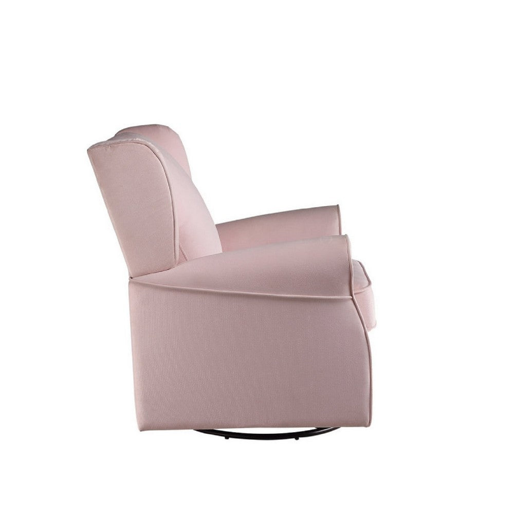 35 Inch Accent Swivel Chair, Glider, Nailhead Trim, Light Pink - BM279087
