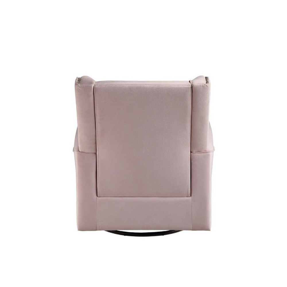 35 Inch Accent Swivel Chair, Glider, Nailhead Trim, Light Pink - BM279087