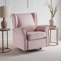35 Inch Accent Swivel Chair, Glider, Nailhead Trim, Light Pink - BM279087