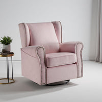 35 Inch Accent Swivel Chair, Glider, Nailhead Trim, Light Pink - BM279087