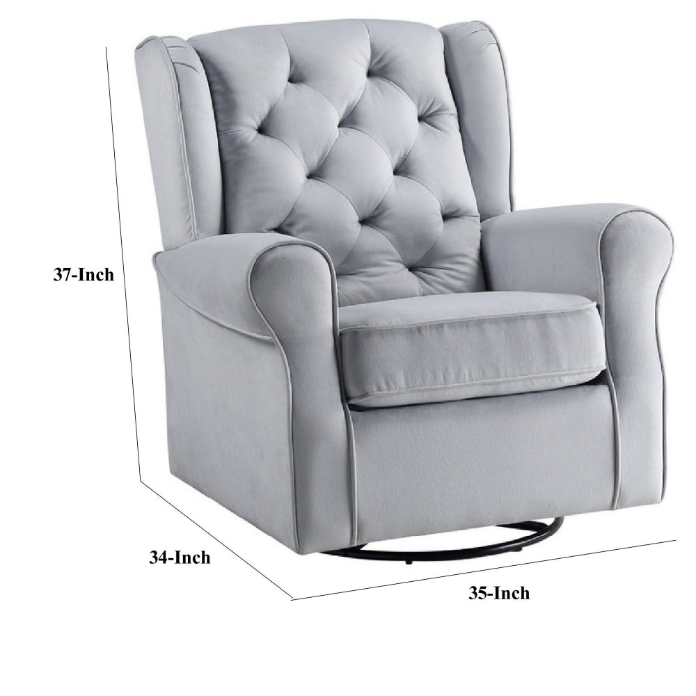 35 Inch Accent Swivel Chair, Glider, Tufted Back, Gray - BM279090