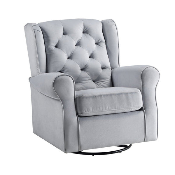 35 Inch Accent Swivel Chair, Glider, Tufted Back, Gray - BM279090