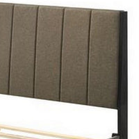 Modern Wood Platform Queen Bed, Channel Tufted Upholstery, Brown, Gray - BM279093