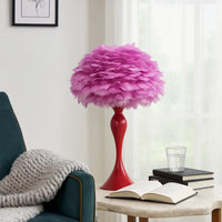 Lily 24 Inch Metal Glam Feather Table Lamp, Candlestick, 40W, Pink, Red - BM279099