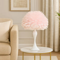 Lily 24 Inch Metal Glam Feather Table Lamp, Candlestick, 40W, Pink, White - BM279100