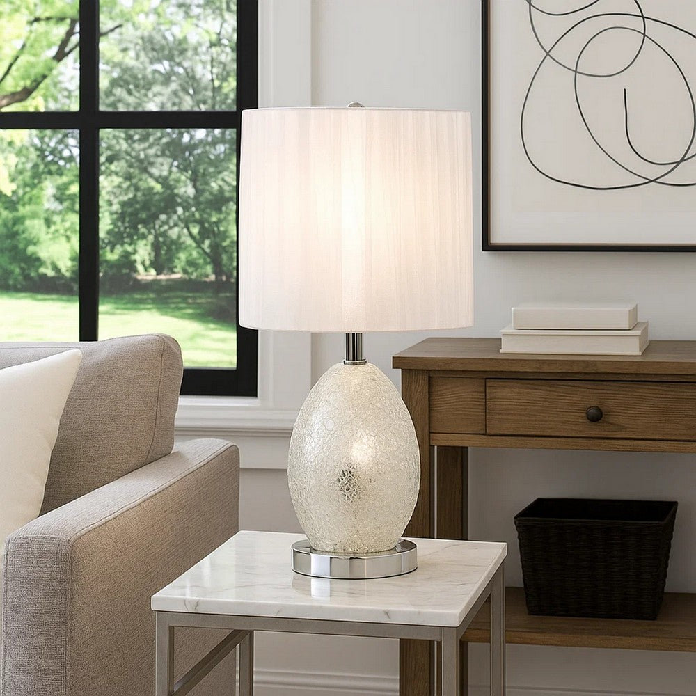 20 Inch Glass Table Lamp, 9W LED, 3 Way Switch, Egg Shape, Silver - BM279101