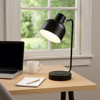 15 Inch Metal Table Lamp, Adjustable Shade, Wireless Charging, Black - BM279103