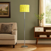 Finn 63 Inch Glamorous Floor Lamp, Rose Accent Shade, 100W, Yellow, Silver - BM279105