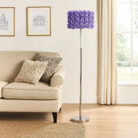 Finn 63 Inch Glamorous Floor Lamp, Rose Accent Shade, 100W, Purple, Silver - BM279107