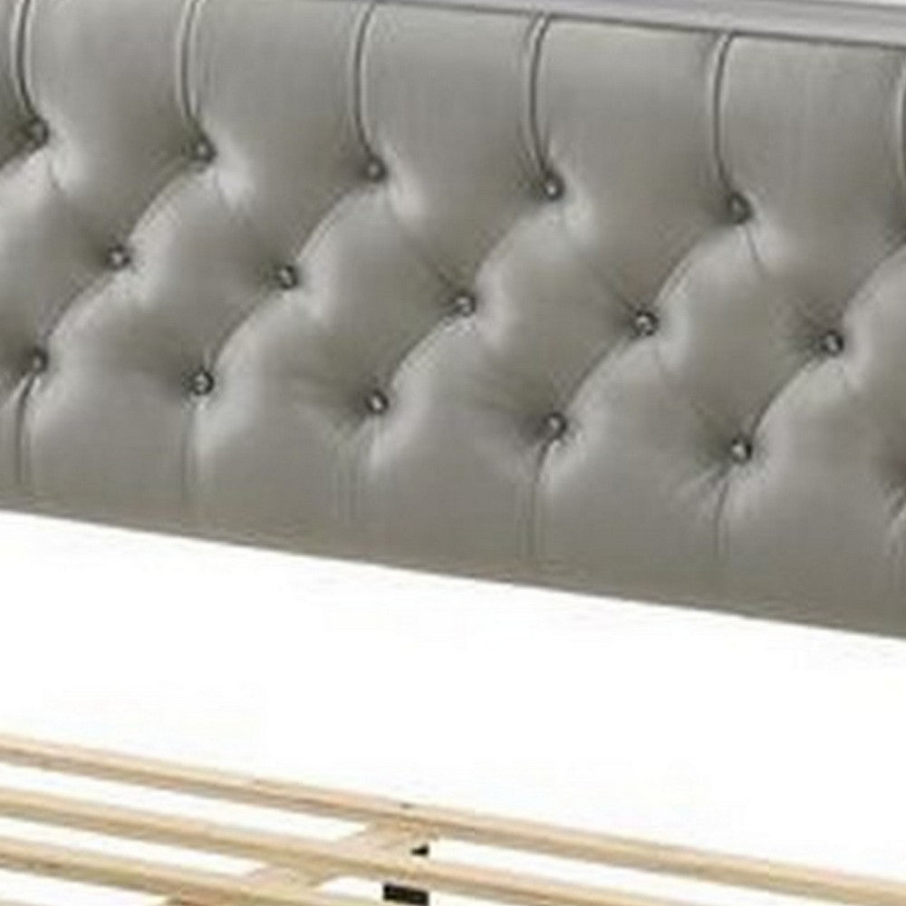 Elegant Queen Size Bed, LED Trim, Button Tufted Headboard, White - BM279141