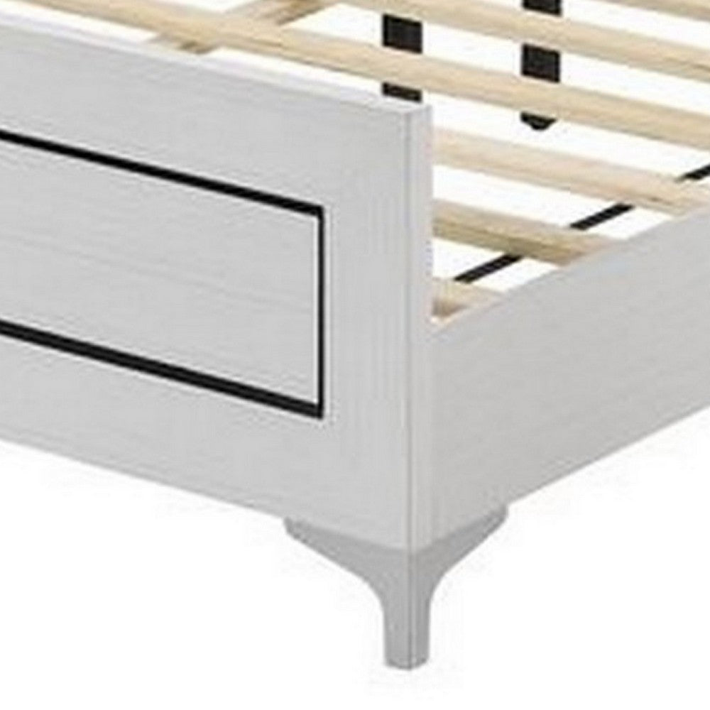 Elegant Queen Size Bed, LED Trim, Button Tufted Headboard, White - BM279141