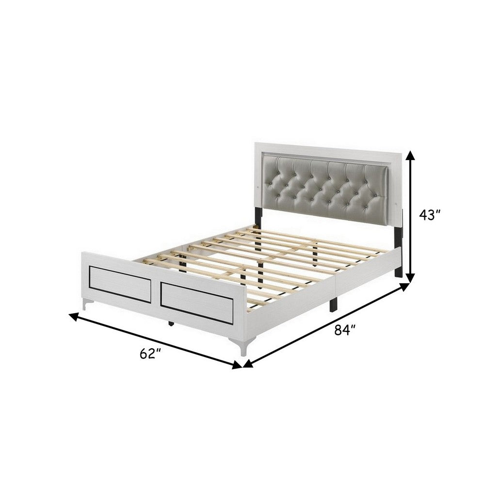 Elegant Queen Size Bed, LED Trim, Button Tufted Headboard, White - BM279141