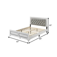 Elegant Queen Size Bed, LED Trim, Button Tufted Headboard, White - BM279141