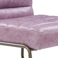 21 Inch Top Grain Leather Accent Chair, Channel Tufted, Metal Frame, Purple - BM279148