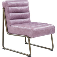21 Inch Top Grain Leather Accent Chair, Channel Tufted, Metal Frame, Purple - BM279148