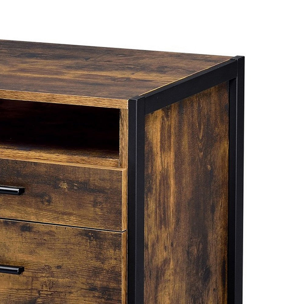 Nat 23 Inch Rustic Wood Nightstand, 2 Drawers, Brown and Black - BM279151