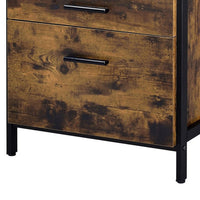Nat 23 Inch Rustic Wood Nightstand, 2 Drawers, Brown and Black - BM279151