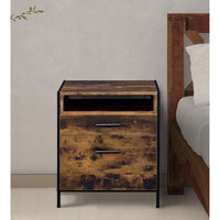 Nat 23 Inch Rustic Wood Nightstand, 2 Drawers, Brown and Black - BM279151