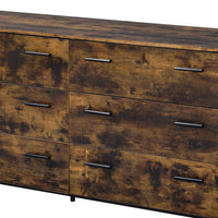 Nat 59 Inch Rustic Wood Dresser, 6 Drawers, Brown and Black - BM279152