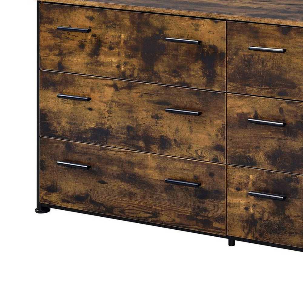 Nat 59 Inch Rustic Wood Dresser, 6 Drawers, Brown and Black - BM279152