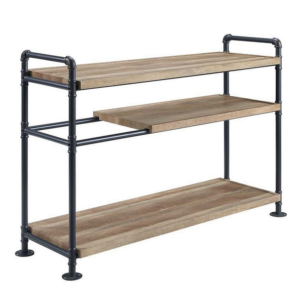 Ley 48 Inch 3 Tier Industrial Style Bookshelf, Metal, Brown, Black - BM279167