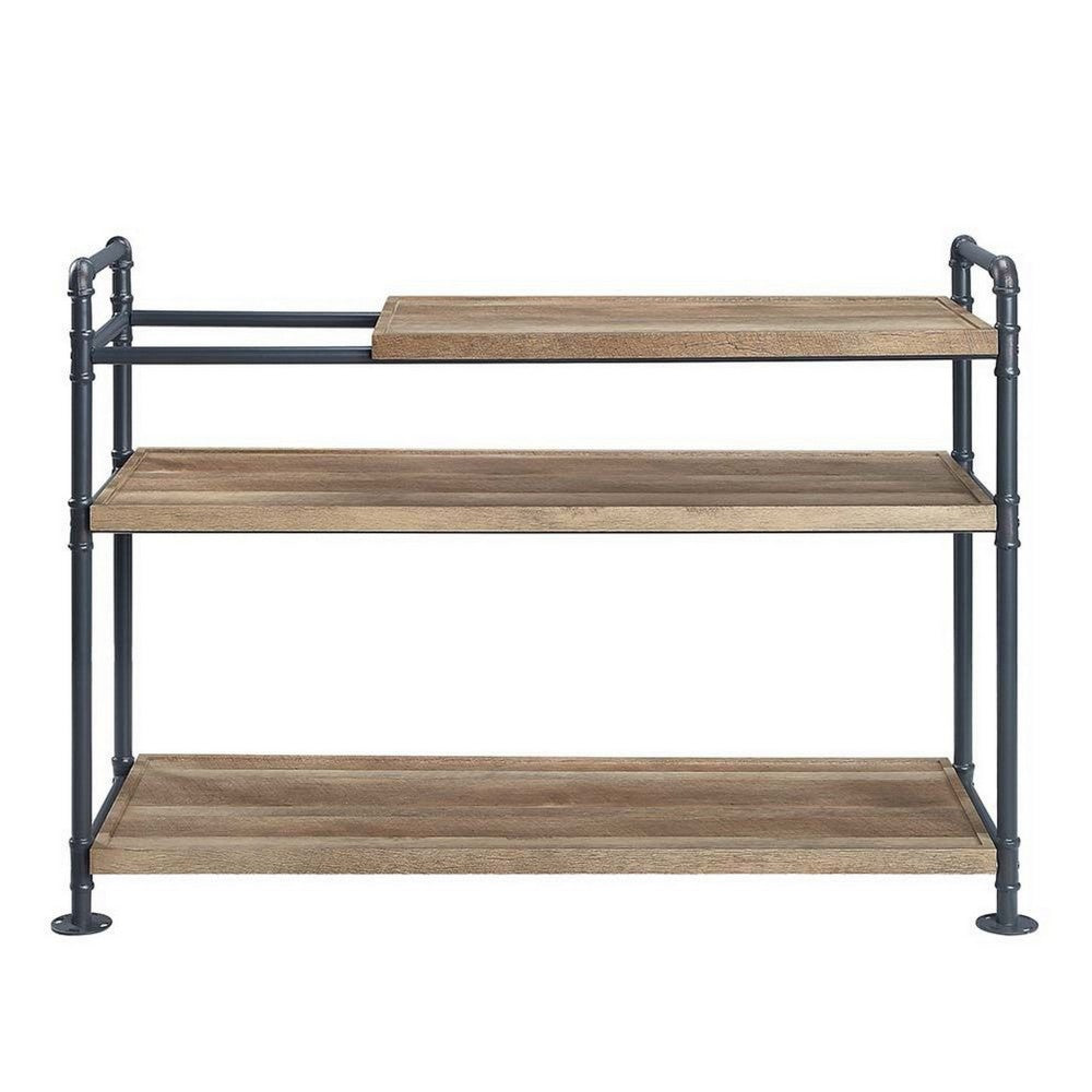 Ley 48 Inch 3 Tier Industrial Style Bookshelf, Metal, Brown, Black - BM279167